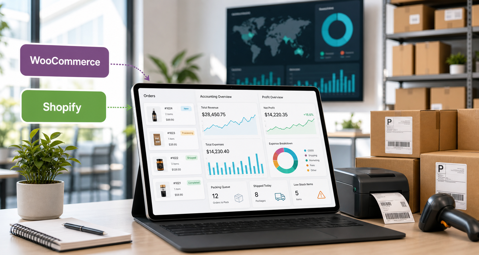 EcomCountant platform dashboard for WooCommerce and Shopify operations